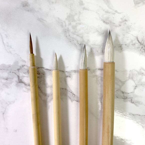 Japanese Bamboo Brushes (White Hair, 3 brushes; Brown hair, 1 brush) - Picture 2 of 4